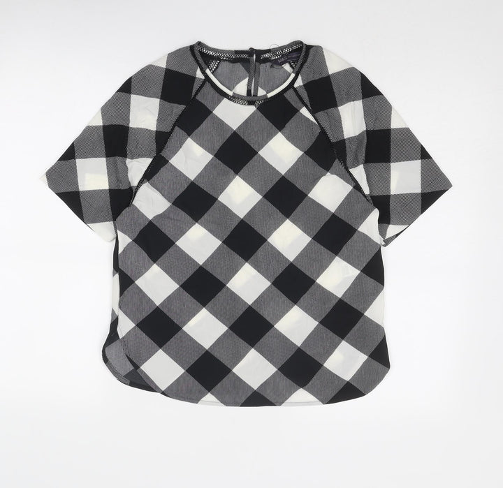 Marks and Spencer Womens Black Geometric Polyester Basic Blouse Size 6 Round Neck