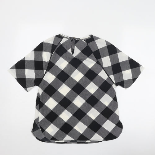 Marks and Spencer Womens Black Geometric Polyester Basic Blouse Size 6 Round Neck