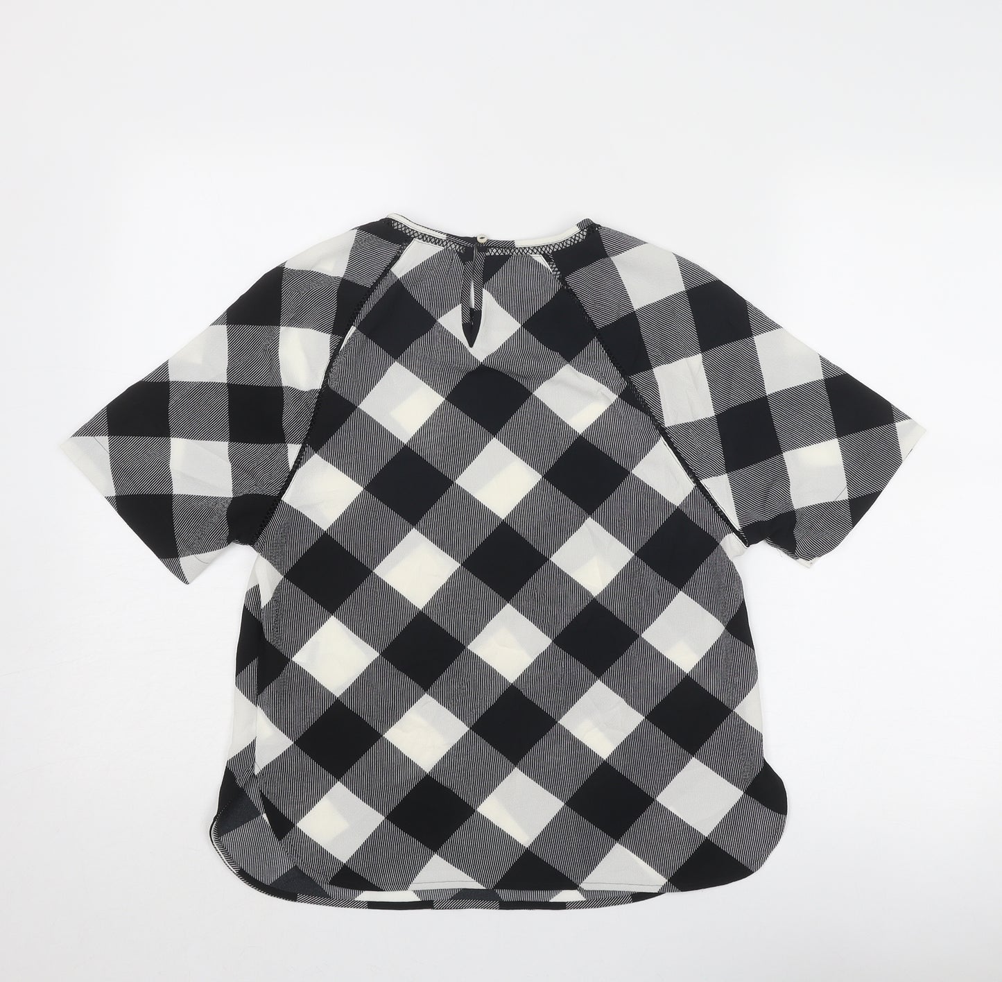 Marks and Spencer Womens Black Geometric Polyester Basic Blouse Size 6 Round Neck