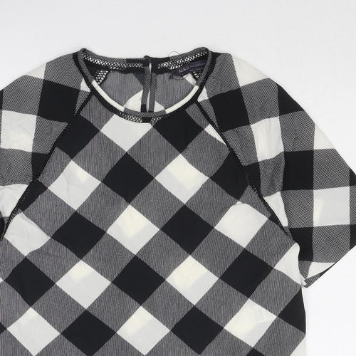 Marks and Spencer Womens Black Geometric Polyester Basic Blouse Size 6 Round Neck