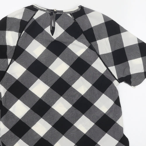 Marks and Spencer Womens Black Geometric Polyester Basic Blouse Size 6 Round Neck