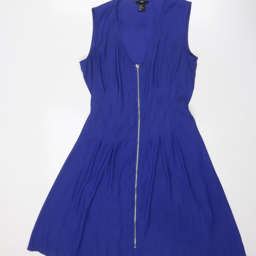 H&M Womens Blue Polyester A-Line Size 10 V-Neck Zip