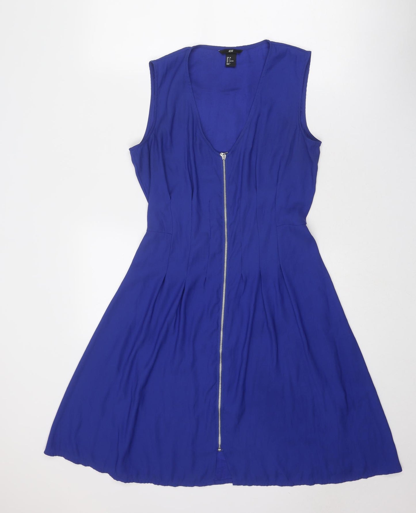 H&M Womens Blue Polyester A-Line Size 10 V-Neck Zip