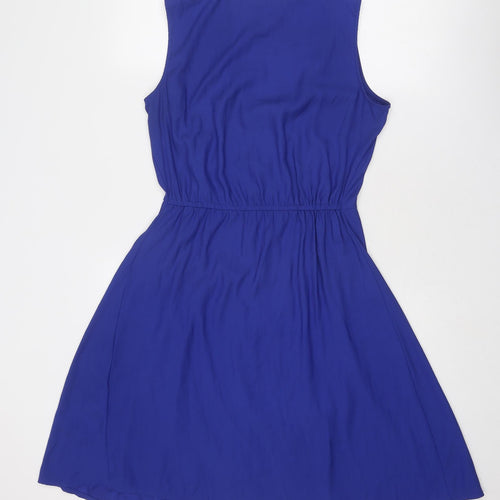 H&M Womens Blue Polyester A-Line Size 10 V-Neck Zip
