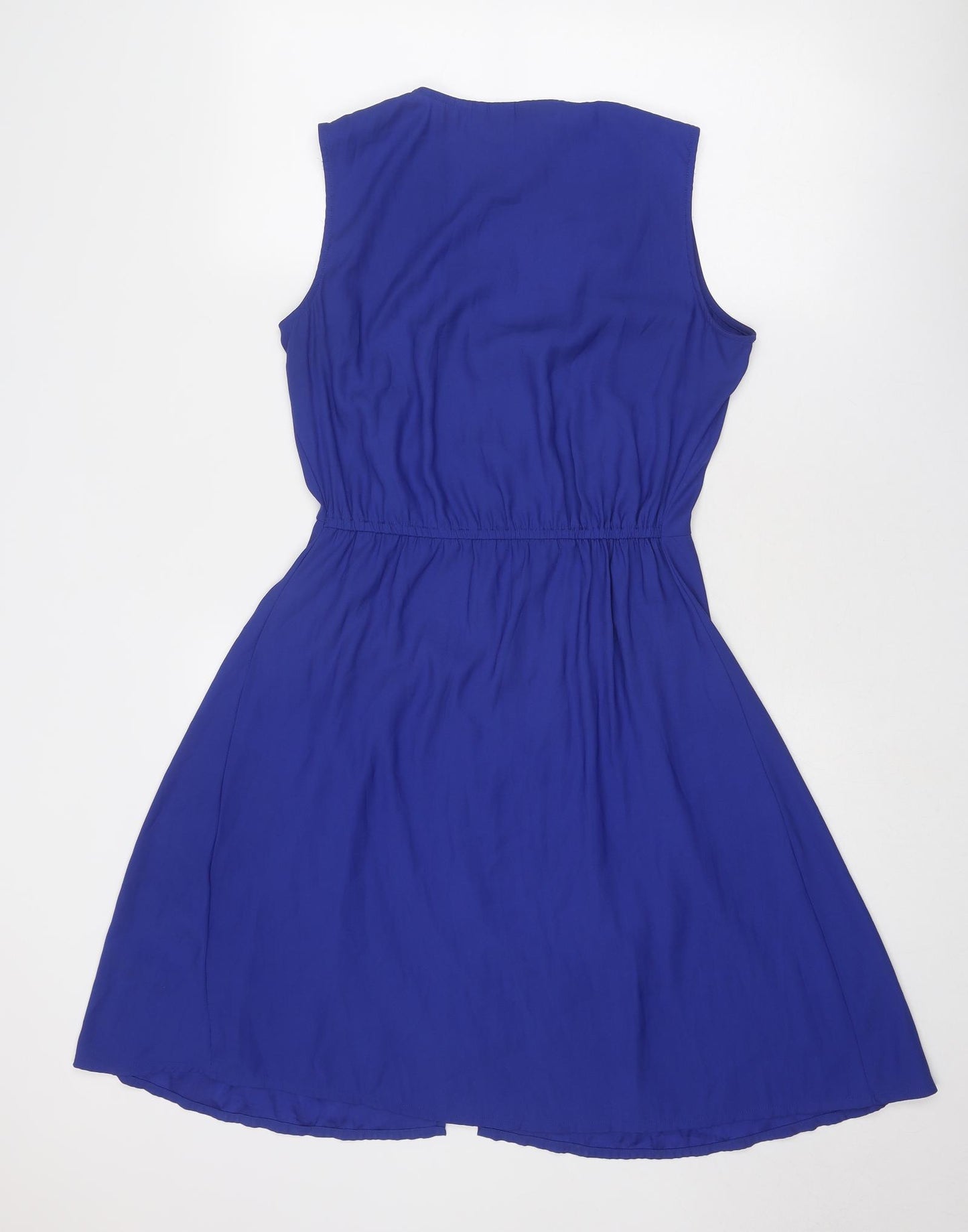 H&M Womens Blue Polyester A-Line Size 10 V-Neck Zip