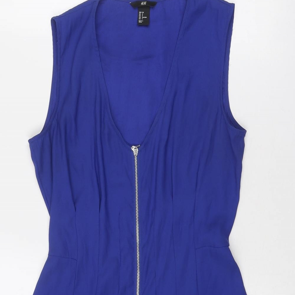 H&M Womens Blue Polyester A-Line Size 10 V-Neck Zip