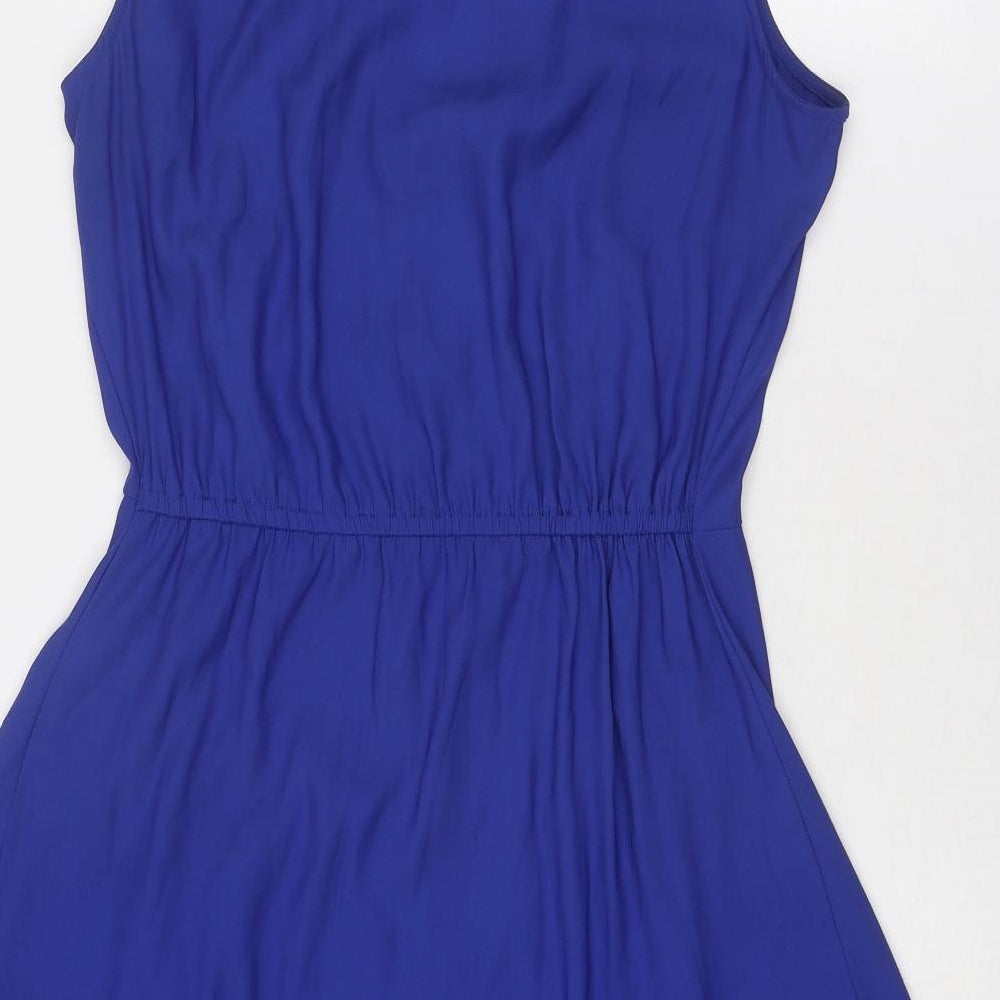 H&M Womens Blue Polyester A-Line Size 10 V-Neck Zip