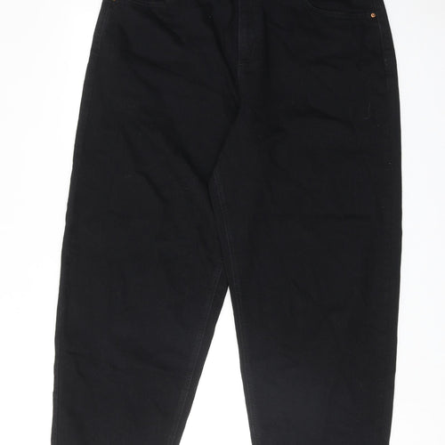 Marks and Spencer Womens Black Cotton Tapered Jeans Size 18 Regular Zip - Barrel Style