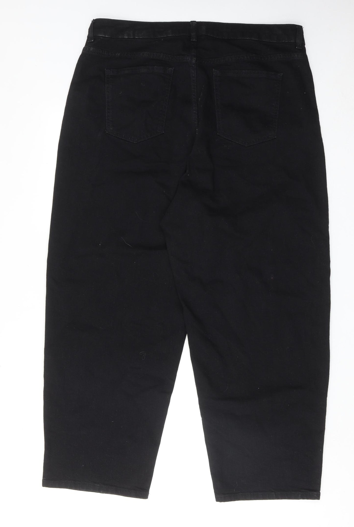 Marks and Spencer Womens Black Cotton Tapered Jeans Size 18 Regular Zip - Barrel Style