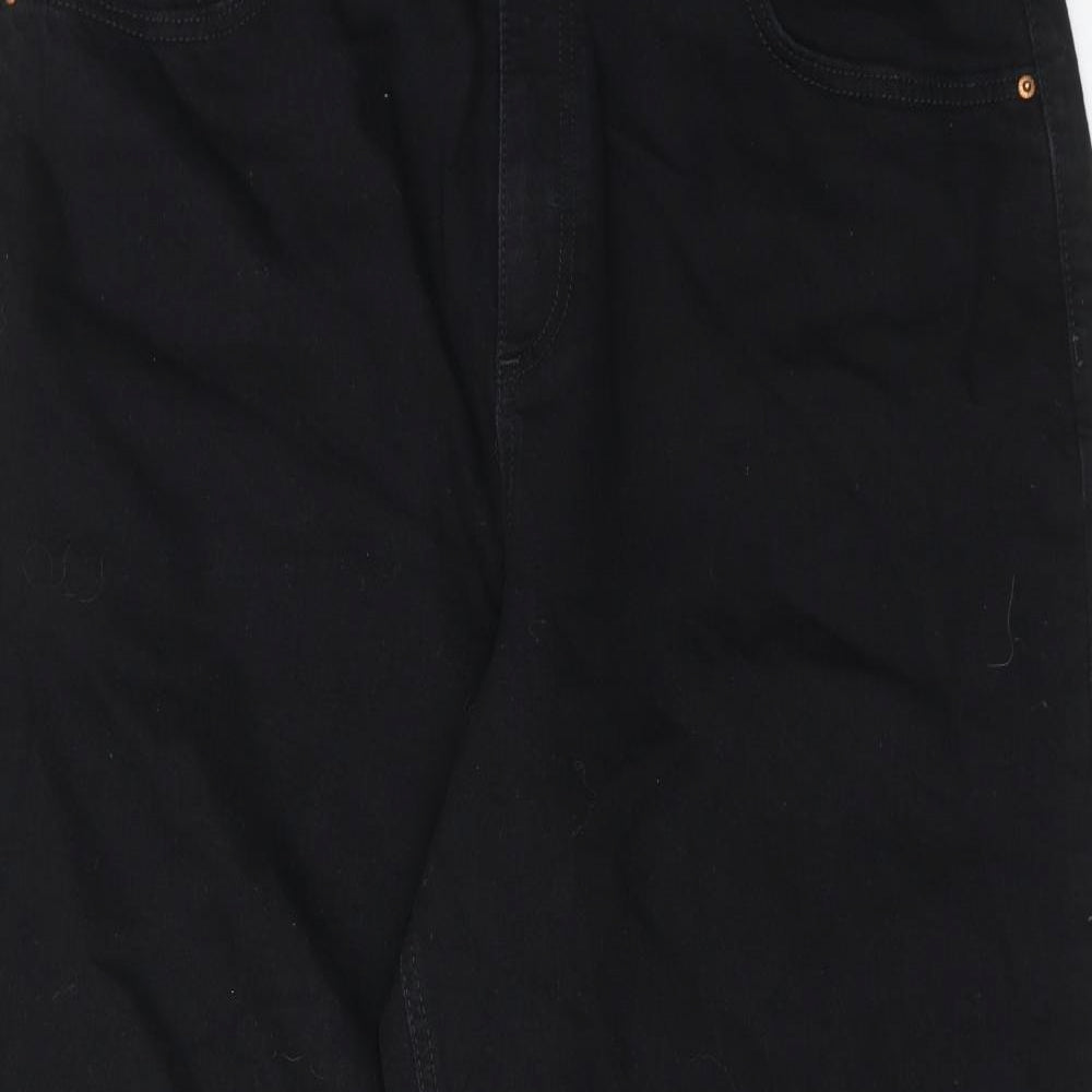 Marks and Spencer Womens Black Cotton Tapered Jeans Size 18 Regular Zip - Barrel Style