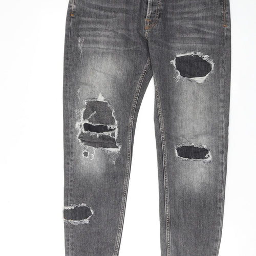 Zara Womens Grey Cotton Skinny Jeans Size 16 Regular Zip