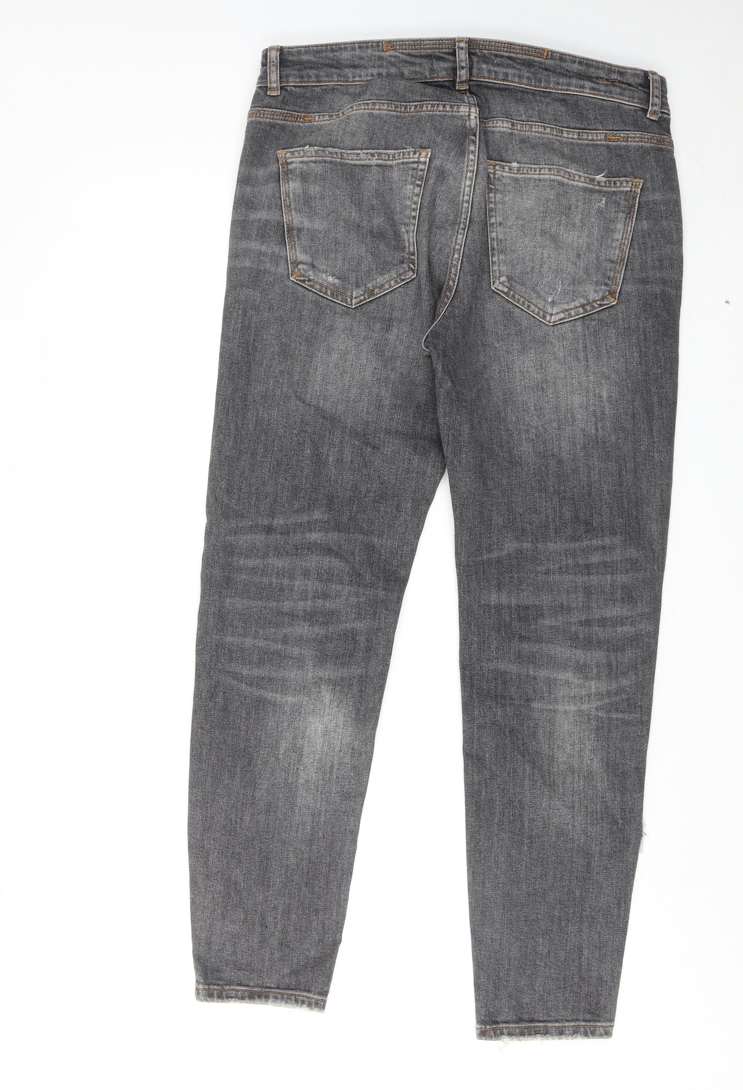 Zara Womens Grey Cotton Skinny Jeans Size 16 Regular Zip