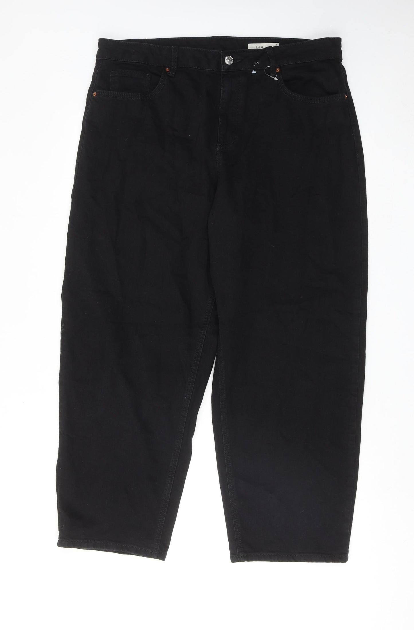 Marks and Spencer Womens Black Cotton Tapered Jeans Size 18 Regular Zip - Barrel Style
