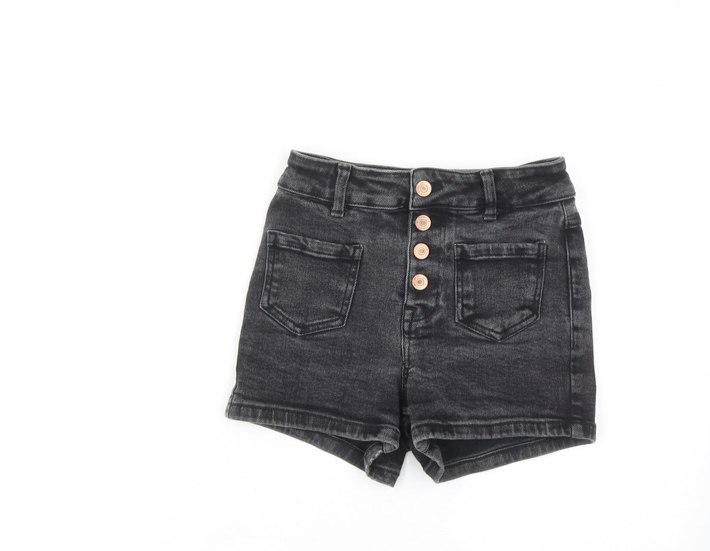 New Look Girls Black Cotton Boyfriend Shorts Size 12 Years Regular Buckle