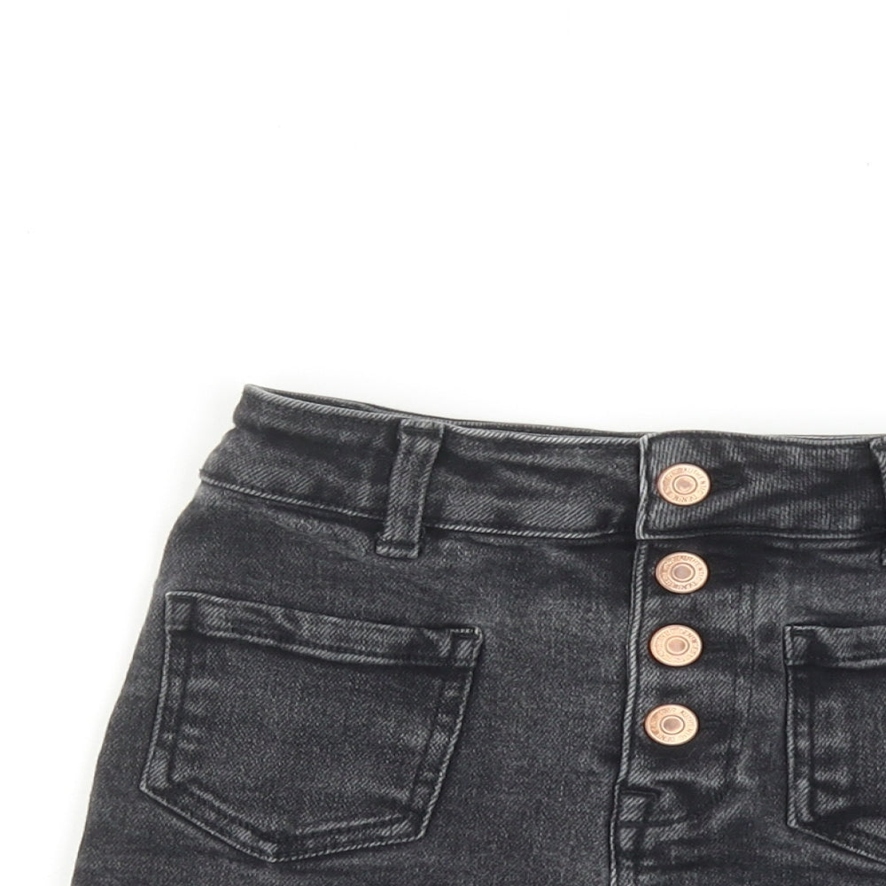 New Look Girls Black Cotton Boyfriend Shorts Size 12 Years Regular Buckle