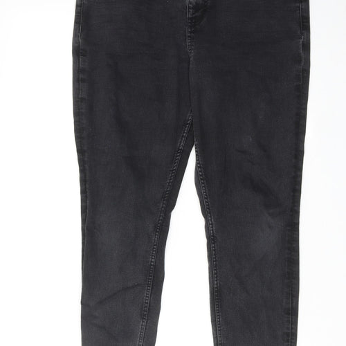 Marks and Spencer Womens Black Cotton Skinny Jeans Size 14 Regular Zip - Distressed Hems