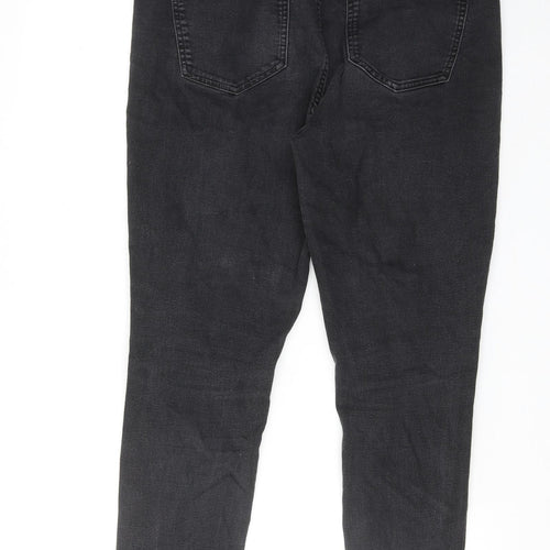 Marks and Spencer Womens Black Cotton Skinny Jeans Size 14 Regular Zip - Distressed Hems