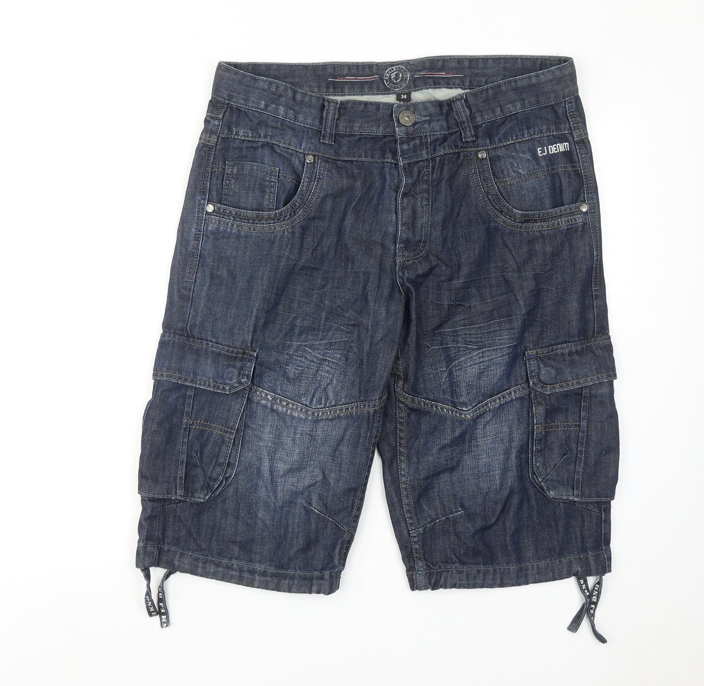 ETO Mens Blue Cotton Bermuda Shorts Size 34 in Regular Button