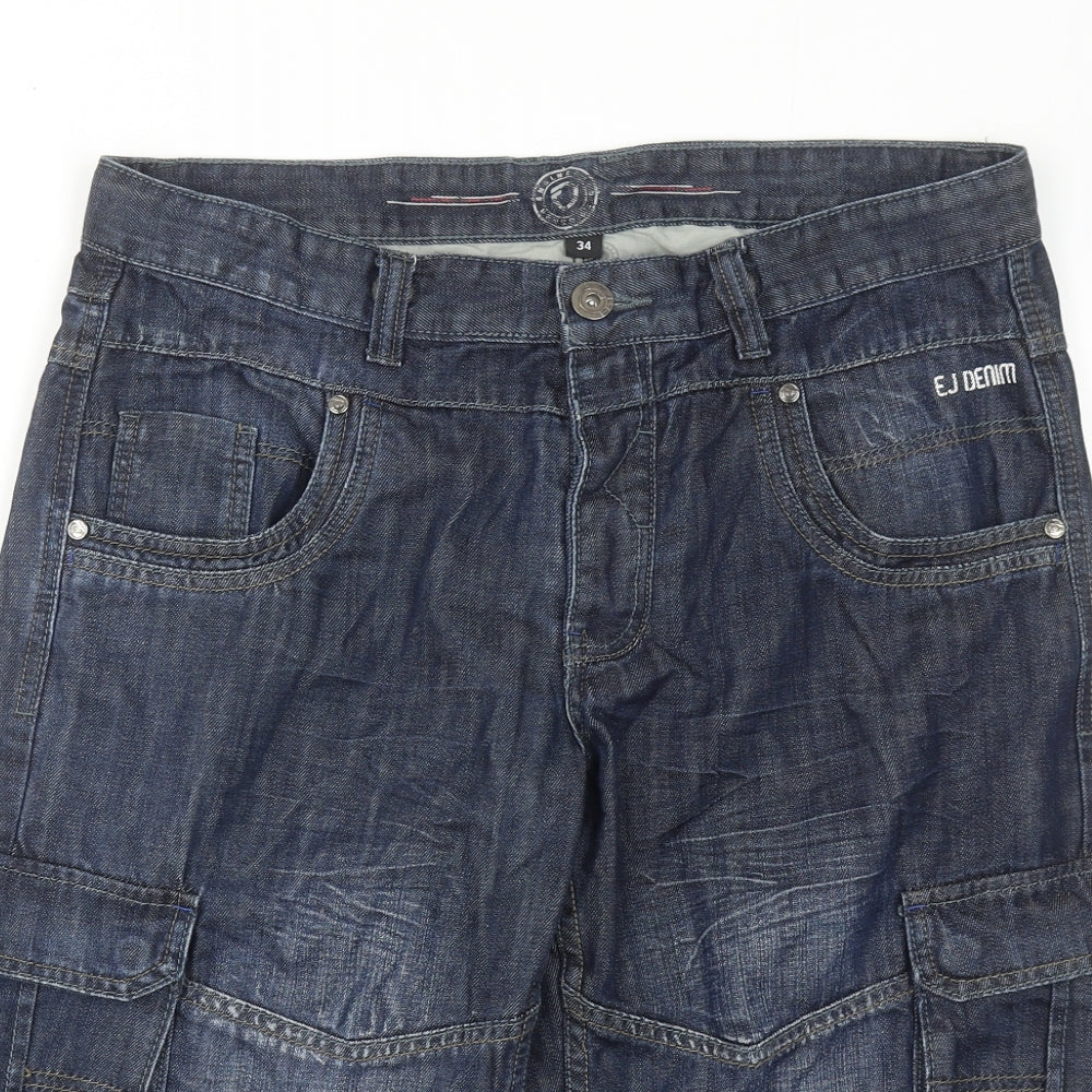 ETO Mens Blue Cotton Bermuda Shorts Size 34 in Regular Button