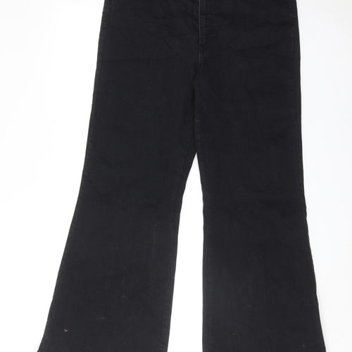Marks and Spencer Womens Black Cotton Flared Jeans Size 16 Regular Zip