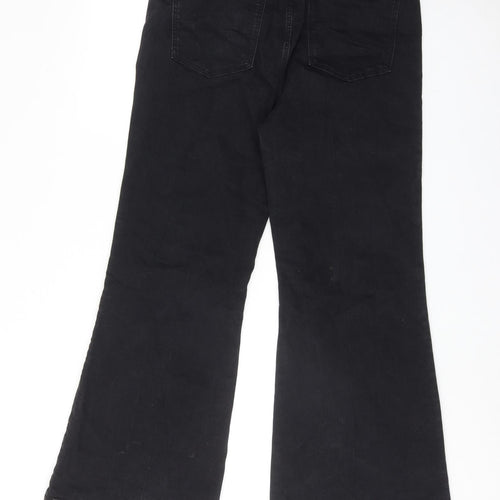 Marks and Spencer Womens Black Cotton Flared Jeans Size 16 Regular Zip