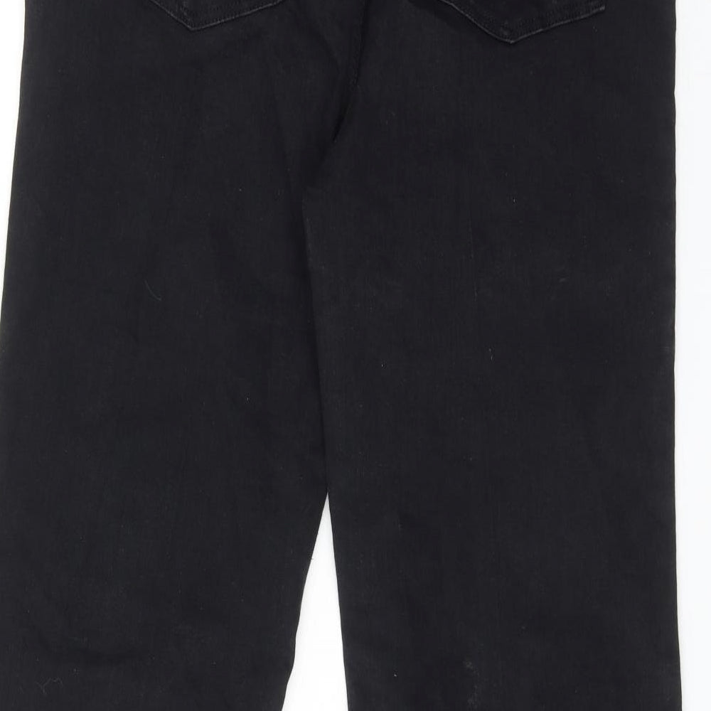 Marks and Spencer Womens Black Cotton Flared Jeans Size 16 Regular Zip