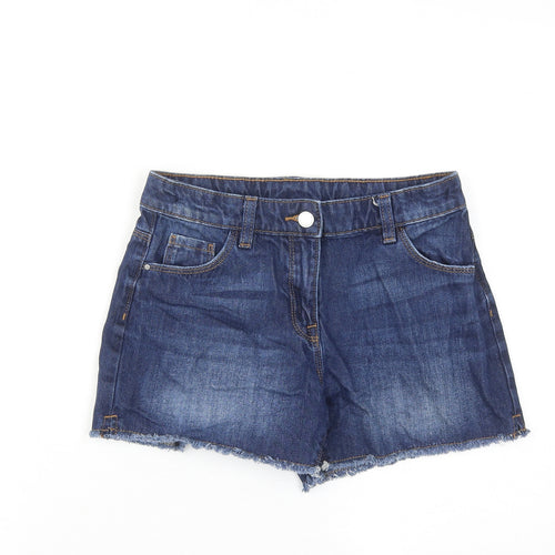NEXT Girls Blue Cotton Boyfriend Shorts Size 12 Years Regular Zip
