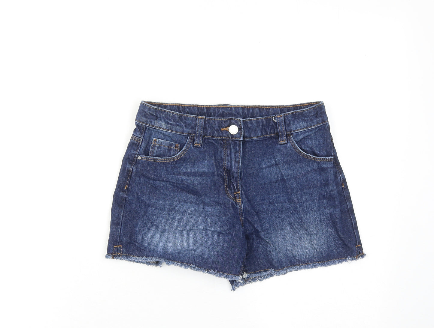 NEXT Girls Blue Cotton Boyfriend Shorts Size 12 Years Regular Zip