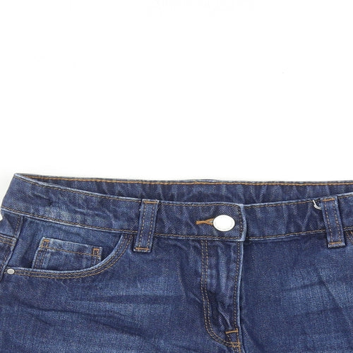 NEXT Girls Blue Cotton Boyfriend Shorts Size 12 Years Regular Zip