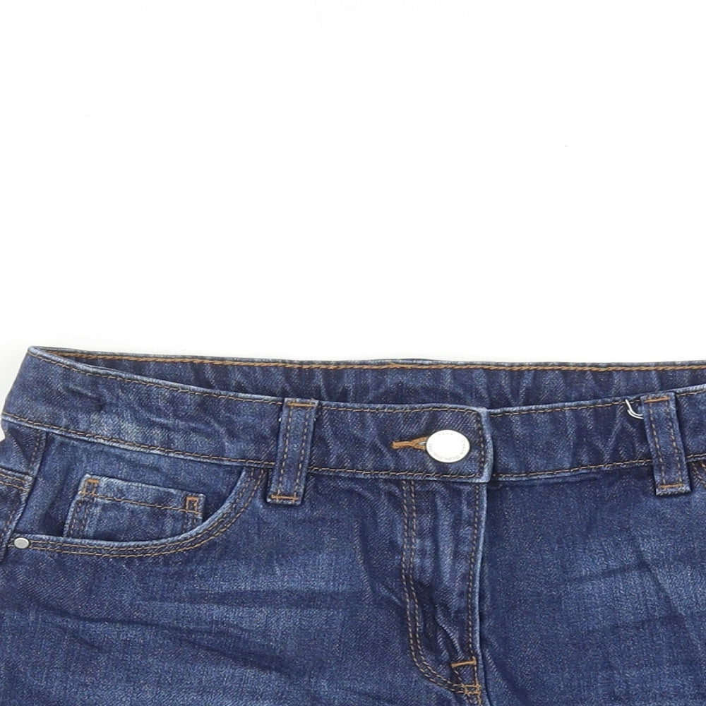 NEXT Girls Blue Cotton Boyfriend Shorts Size 12 Years Regular Zip