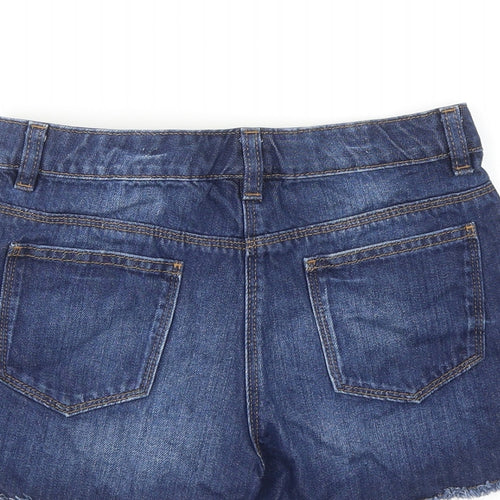 NEXT Girls Blue Cotton Boyfriend Shorts Size 12 Years Regular Zip