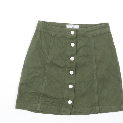 New Look Girls Green Cotton A-Line Skirt Size 12 Years Regular Button