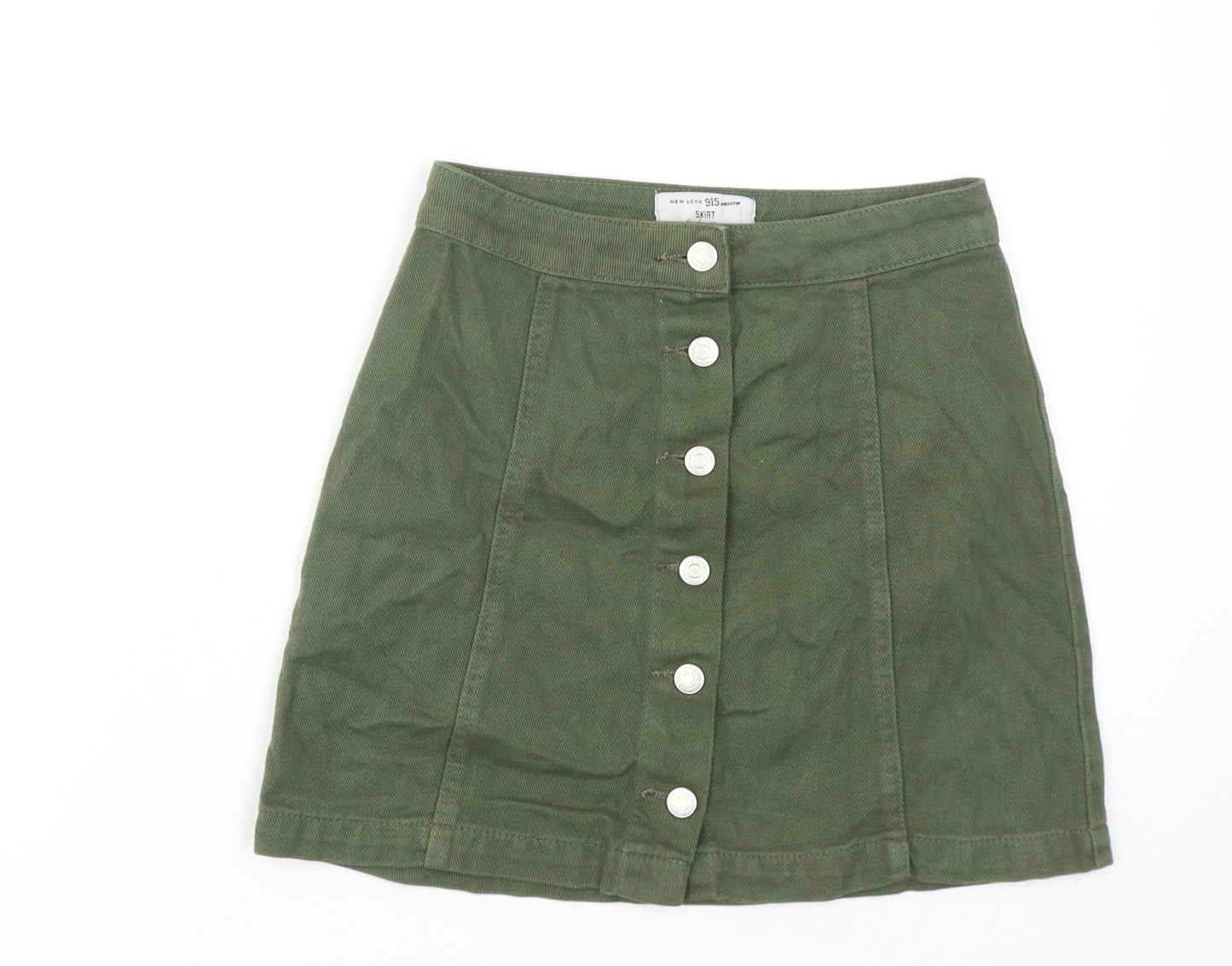 New Look Girls Green Cotton A-Line Skirt Size 12 Years Regular Button