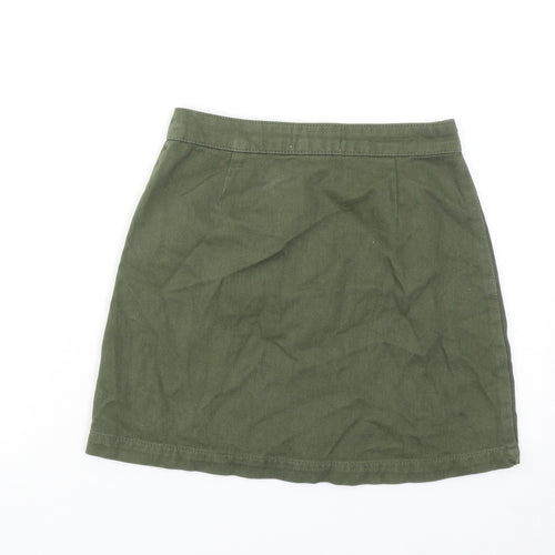 New Look Girls Green Cotton A-Line Skirt Size 12 Years Regular Button