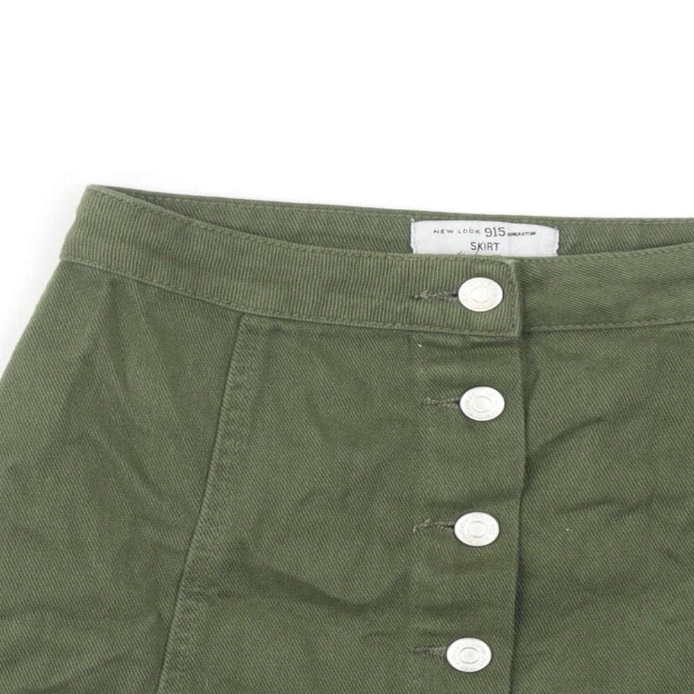 New Look Girls Green Cotton A-Line Skirt Size 12 Years Regular Button