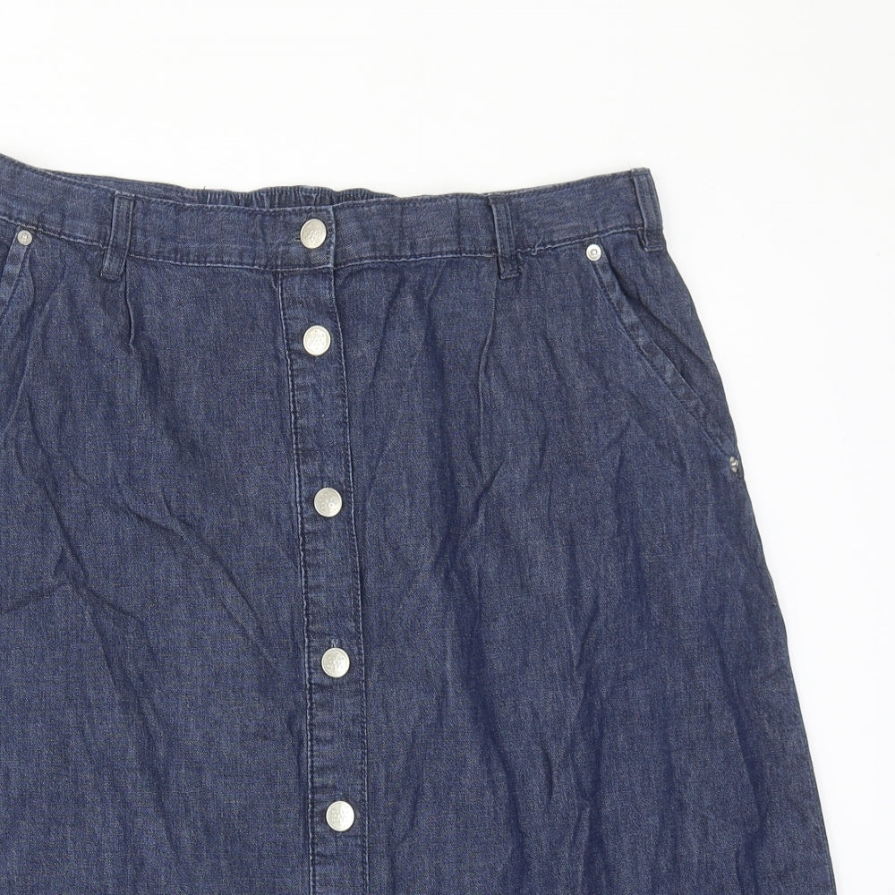 Damart Womens Blue Cotton A-Line Skirt Size 16 Button
