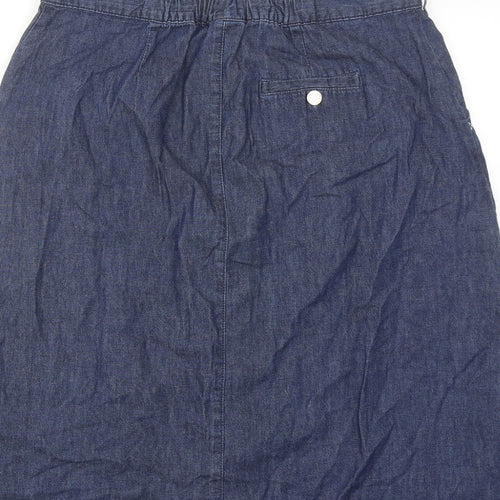 Damart Womens Blue Cotton A-Line Skirt Size 16 Button