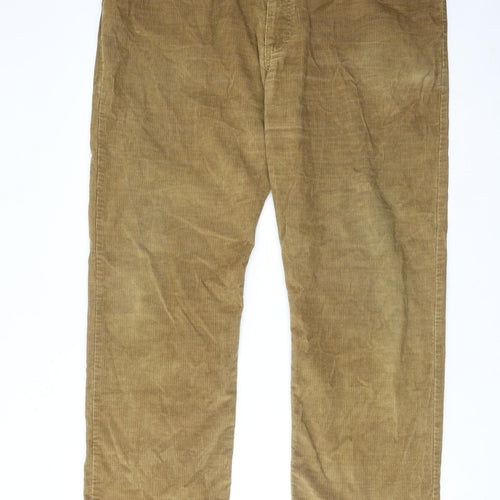 Marks and Spencer Mens Brown Cotton Trousers Size 40 in L29 in Regular Zip