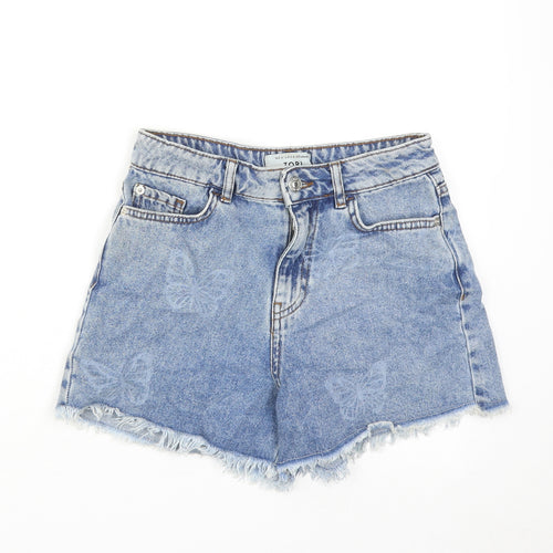 New Look Girls Blue Geometric Cotton Boyfriend Shorts Size 12 Years Regular Zip - Butterfly Print