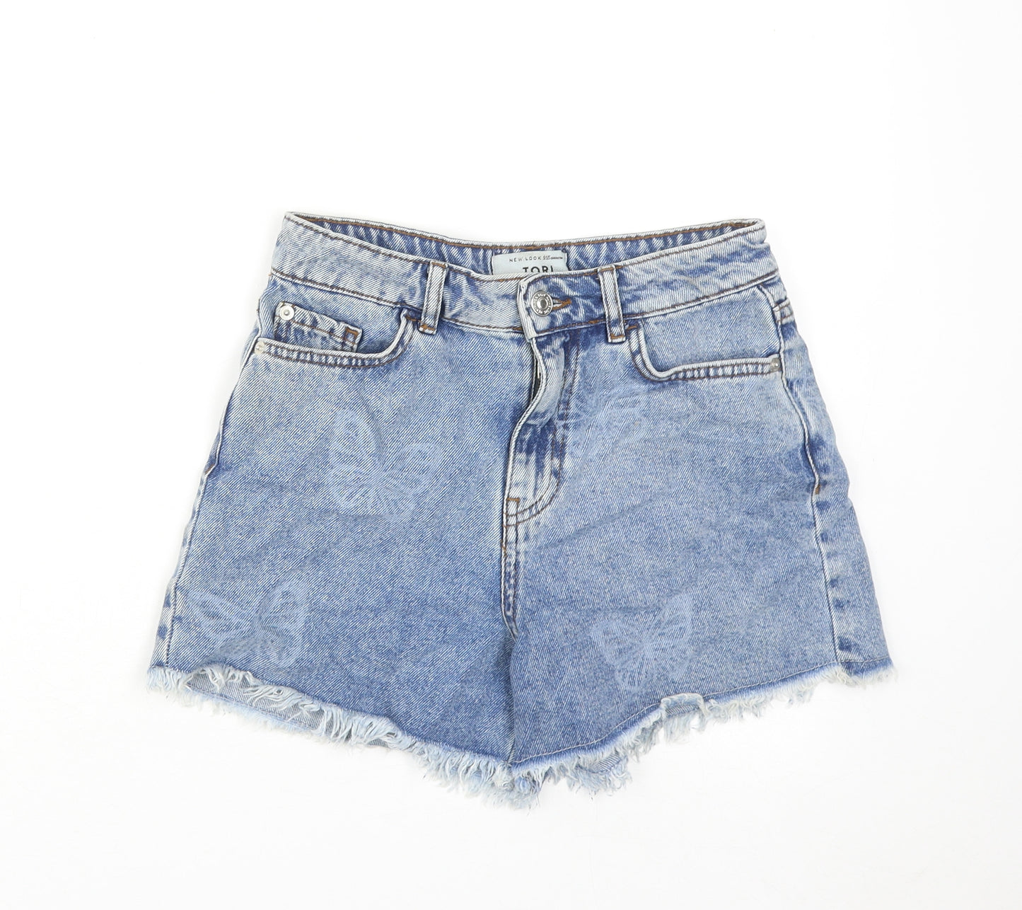 New Look Girls Blue Geometric Cotton Boyfriend Shorts Size 12 Years Regular Zip - Butterfly Print