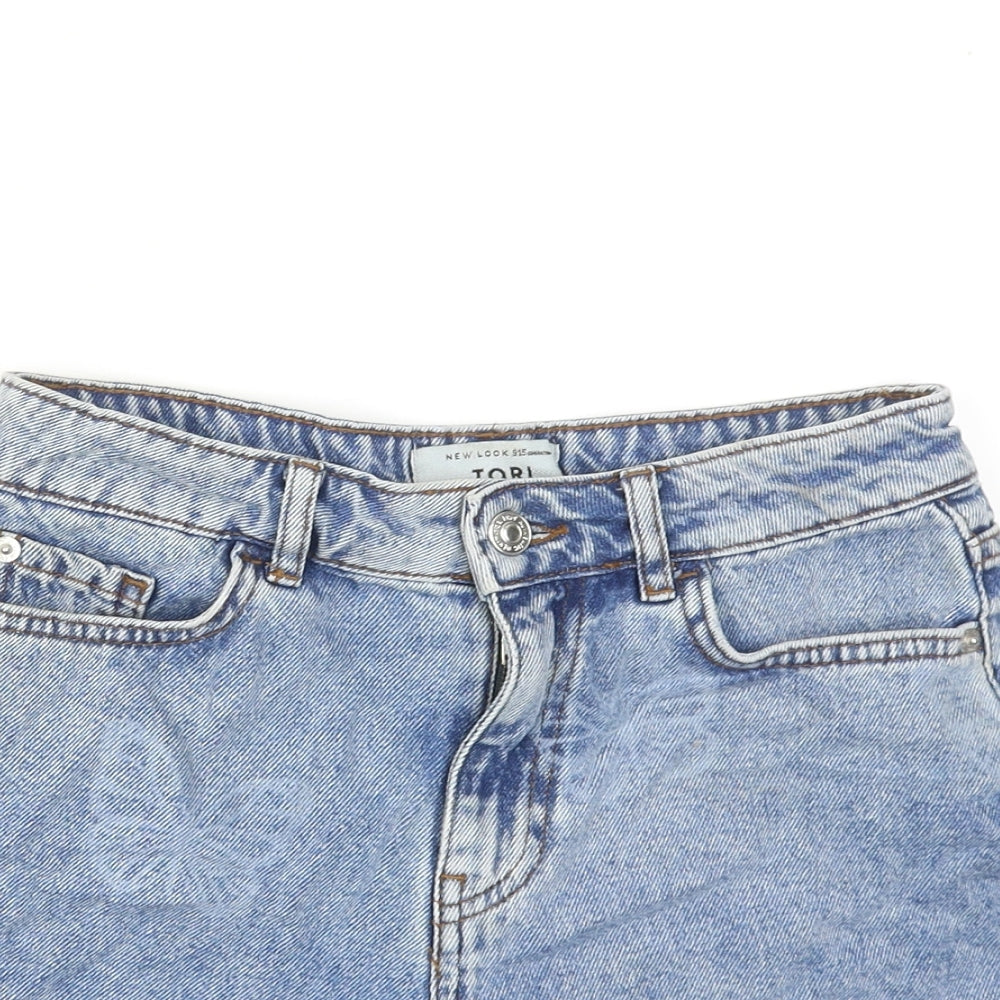 New Look Girls Blue Geometric Cotton Boyfriend Shorts Size 12 Years Regular Zip - Butterfly Print