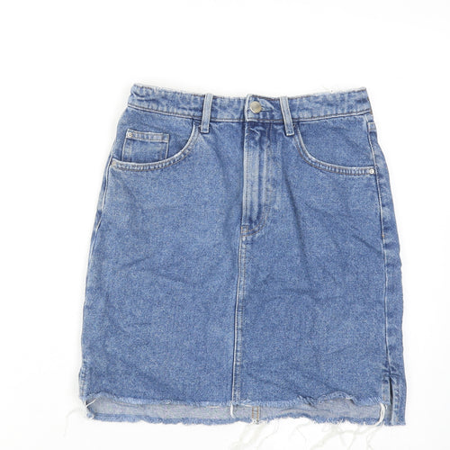 H&M Womens Blue Cotton A-Line Skirt Size 6 Zip