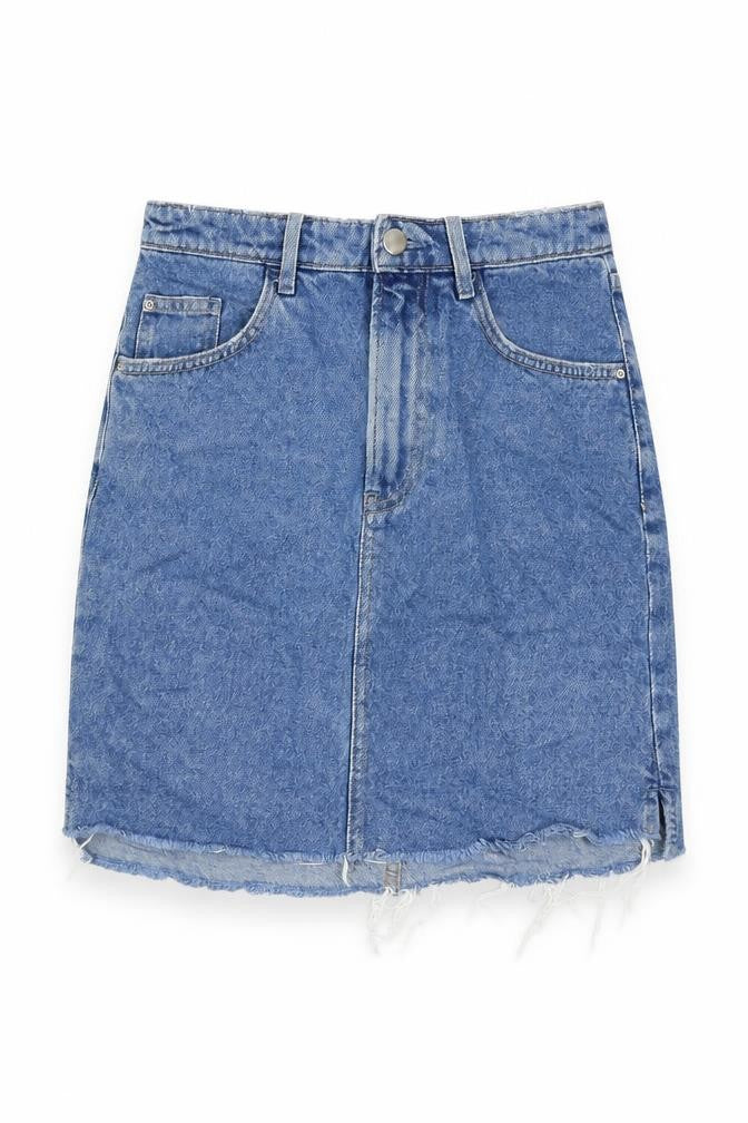 H&M Womens Blue Cotton A-Line Skirt Size 6 Zip