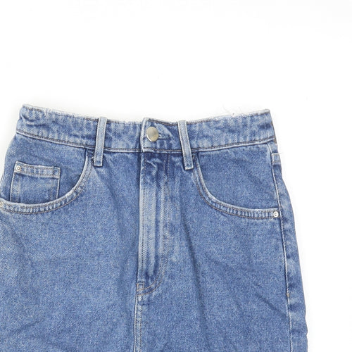 H&M Womens Blue Cotton A-Line Skirt Size 6 Zip