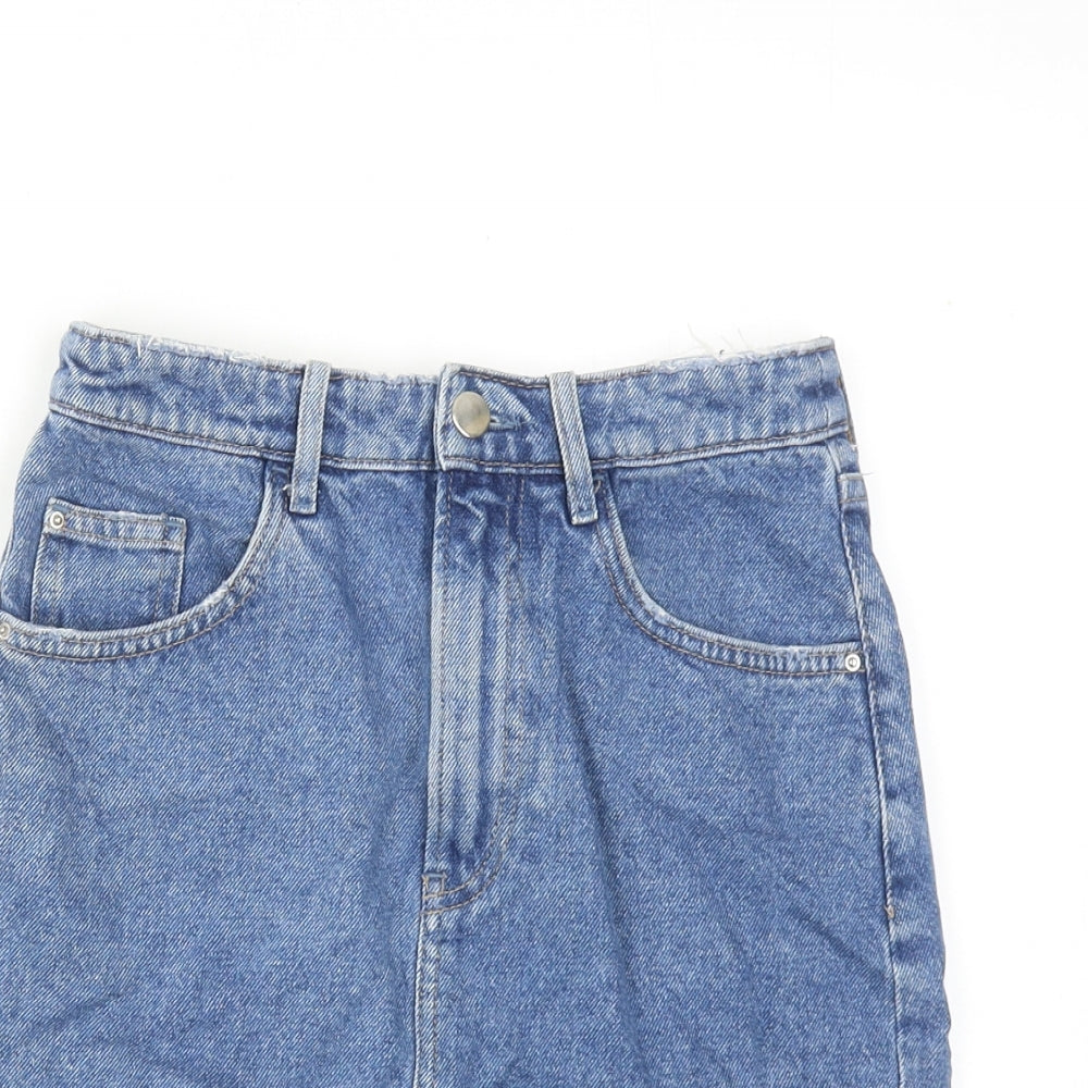 H&M Womens Blue Cotton A-Line Skirt Size 6 Zip