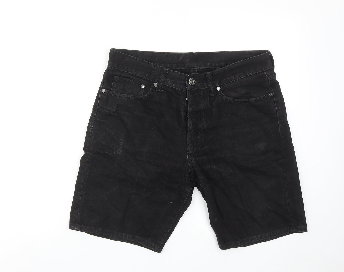 H&M Mens Black Cotton Bermuda Shorts Size 32 in Regular Button