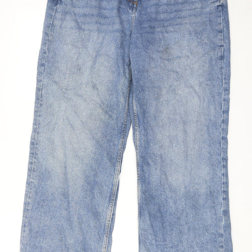 NEXT Womens Blue Cotton Wide-Leg Jeans Size 16 Regular Zip