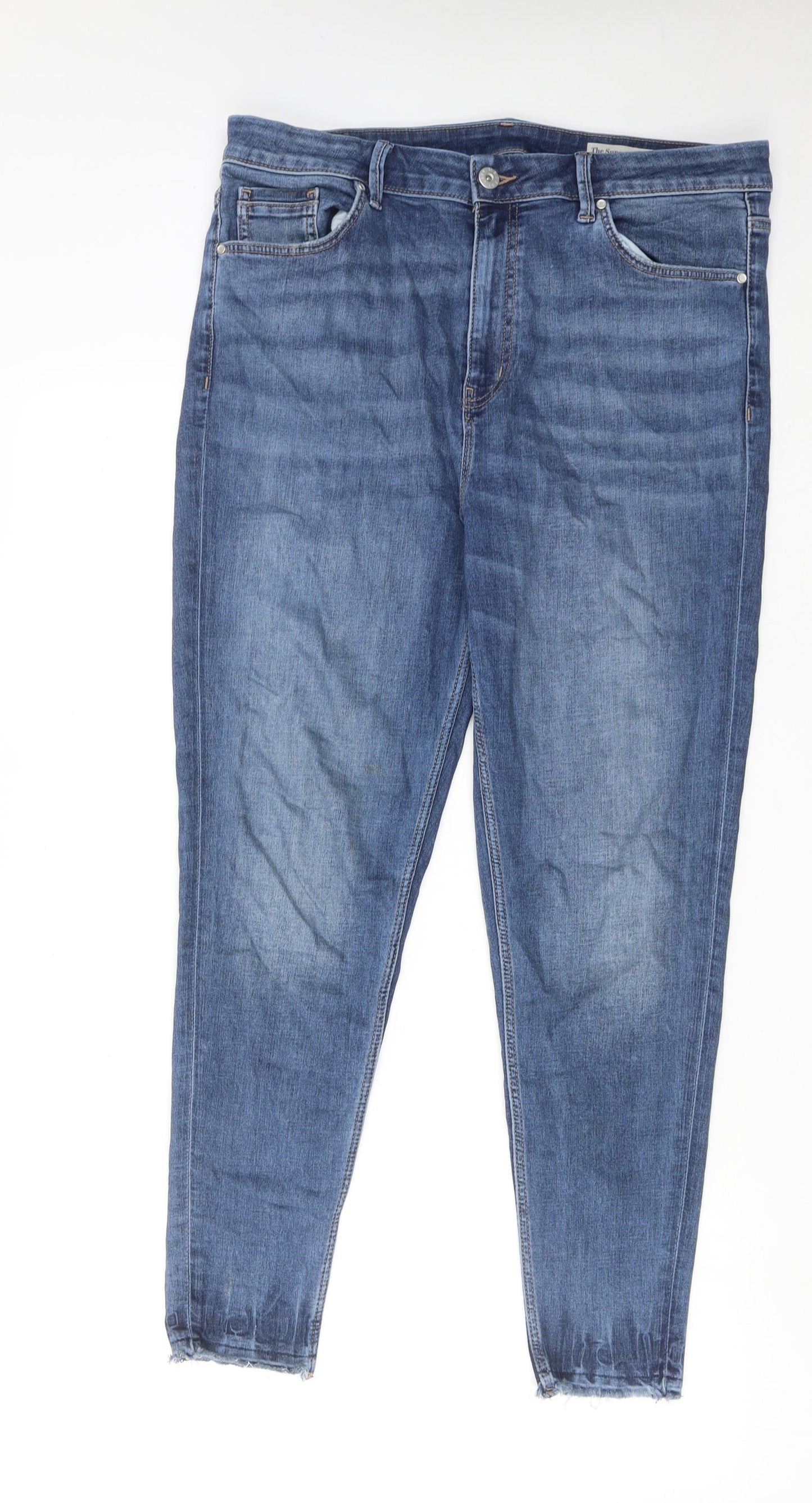 Marks and Spencer Womens Blue Cotton Skinny Jeans Size 16 Regular Zip