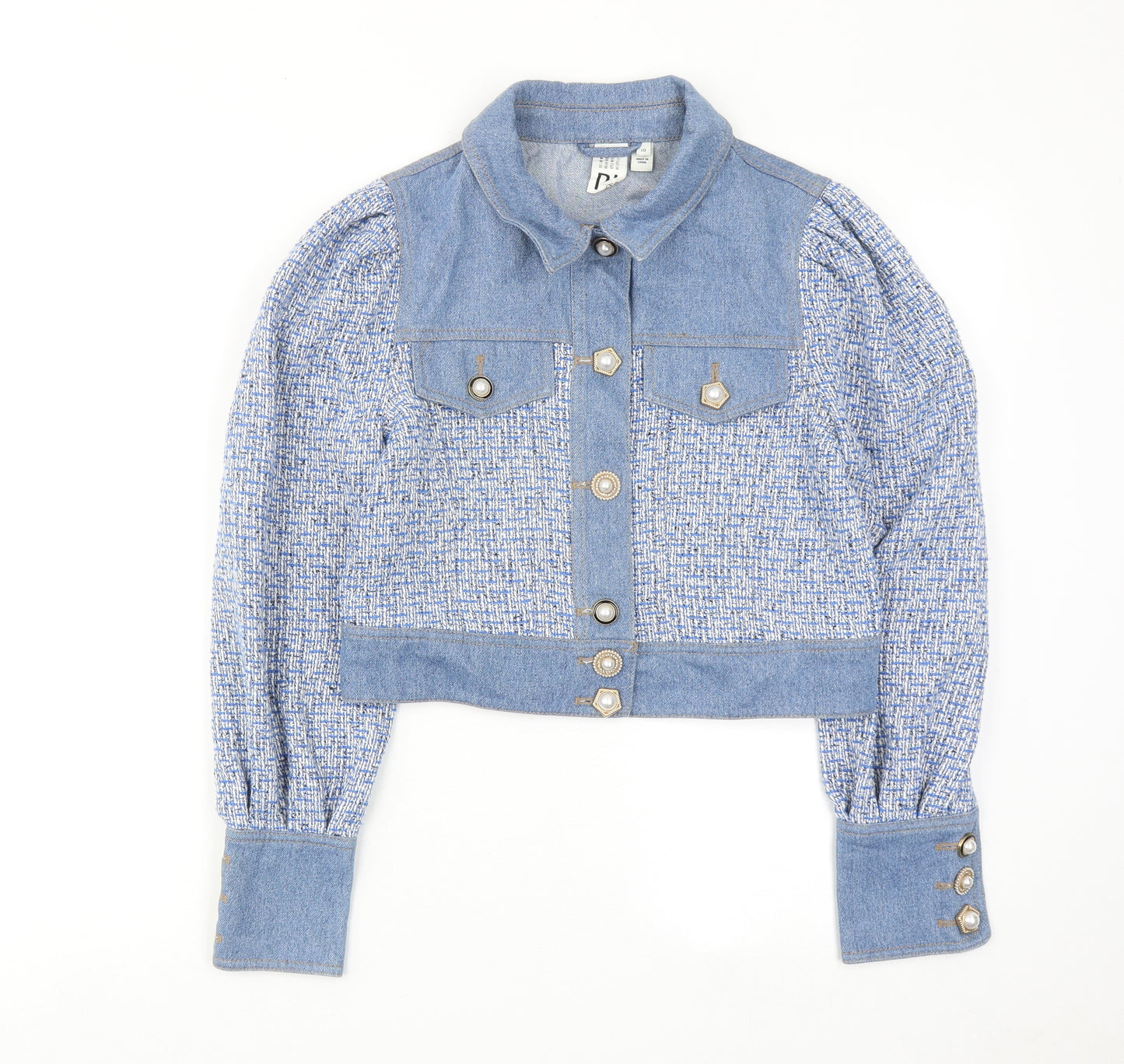 River Island Womens Blue Geometric Jacket Size 10 Button