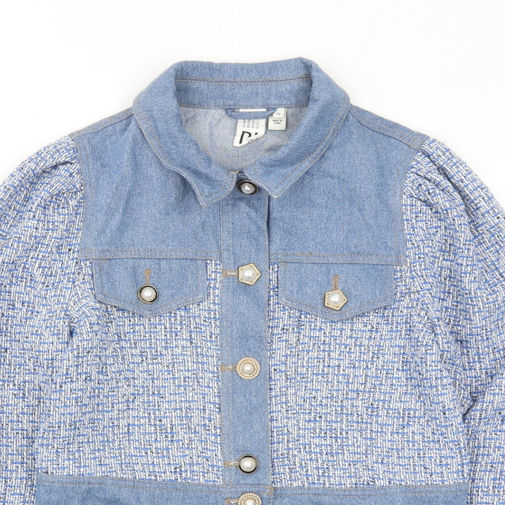 River Island Womens Blue Geometric Jacket Size 10 Button